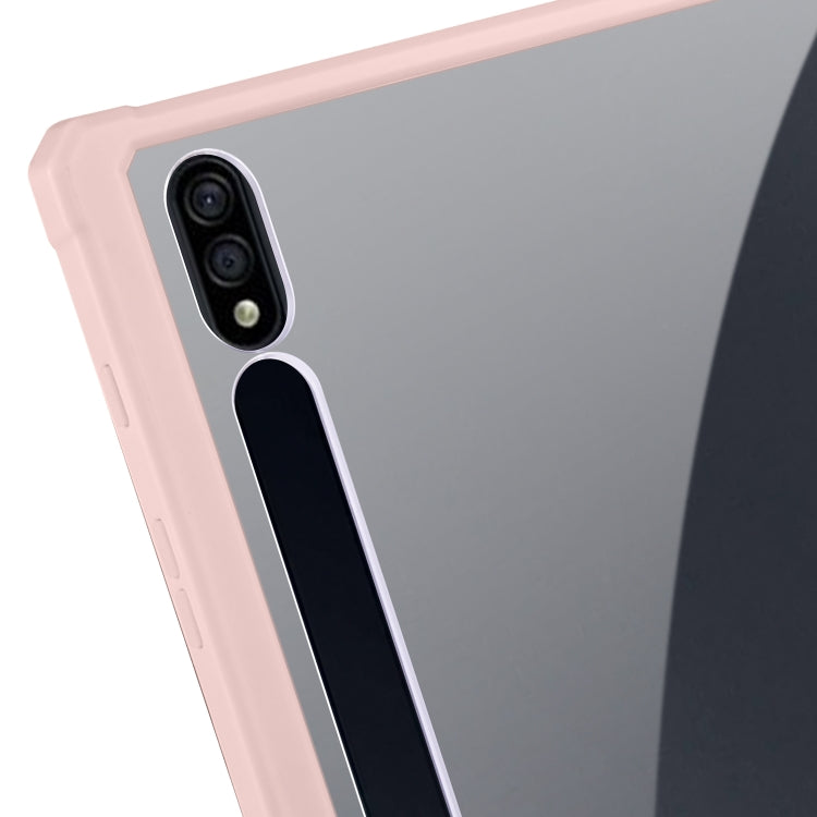 For Samsung Galaxy Tab S8 Ultra Acrylic 3-folding Smart Leather Tablet Case(Pink) by bashfashion