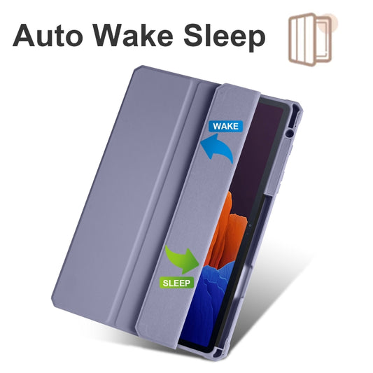 For Samsung Galaxy Tab S8 Ultra Acrylic 3-folding Smart Leather Tablet Case(Lavender) by bashfashion