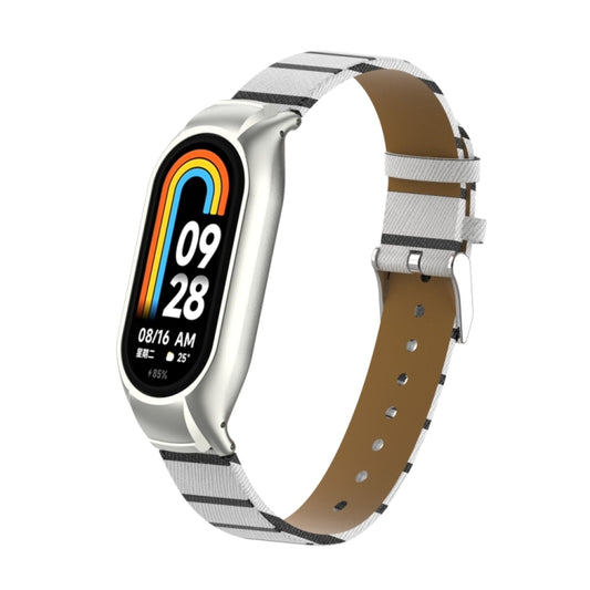 For Xiaomi Mi Band 8 Integrated Metal Case + Secondary Color Leather Watch Band(White) by bashfashion