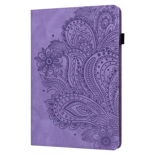 For Samsung Galaxy Tab S10 FE+ Peacock Embossed Pattern Leather Tablet Case(Purple) by bashfashion