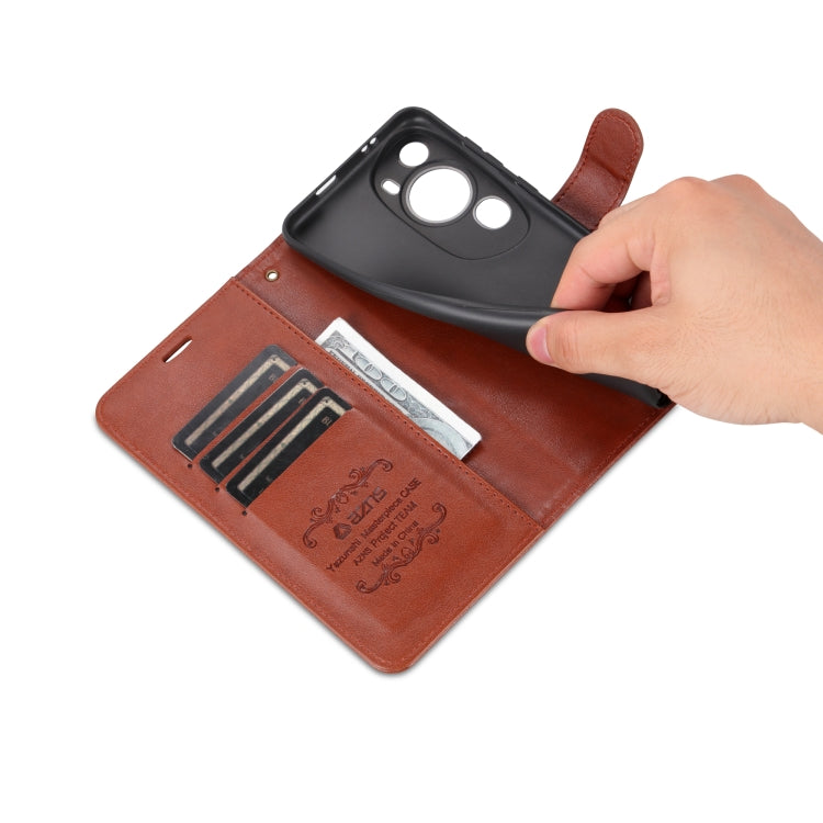 For Huawei P60 Art AZNS Sheepskin Texture Flip Leather Phone Case(Brown) by AZNS