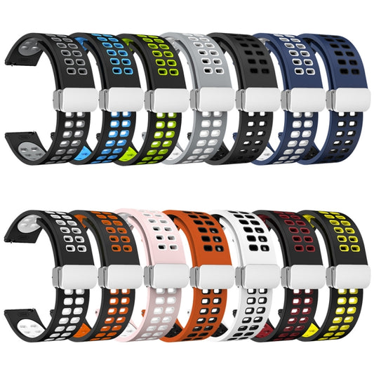 20mm Double-row Hole Folding Silver Buckle Two-color Silicone Watch Band(White Black) by bashfashion