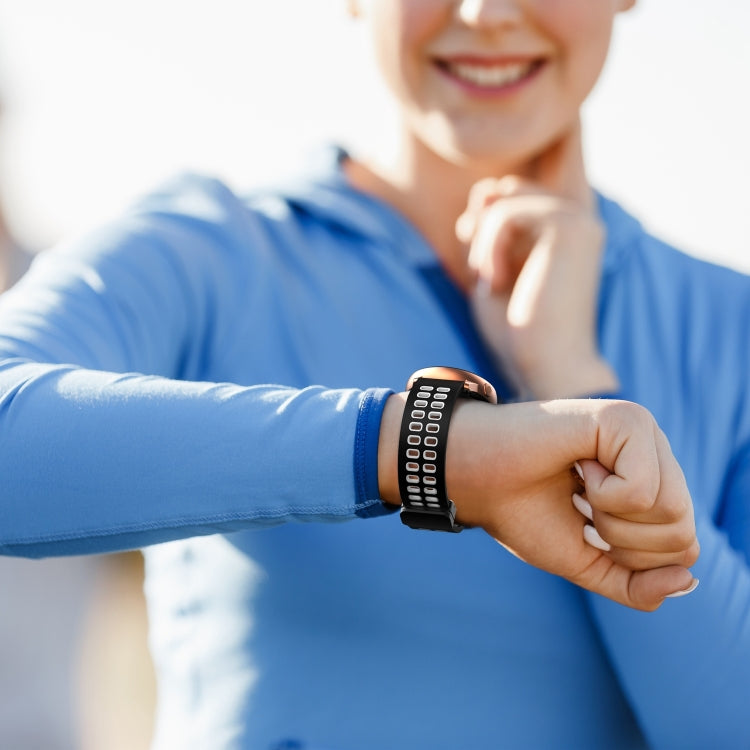 20mm Double-row Hole Folding Silver Buckle Two-color Silicone Watch Band(White Black) by bashfashion