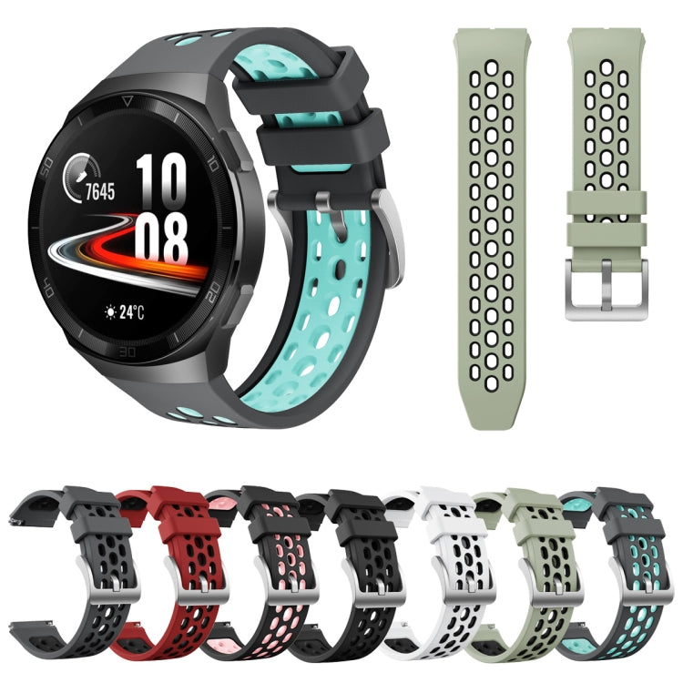 For Huawei Watch GT 2e Two Color Round Hole Silicone Watch Band(White Black) by bashfashion
