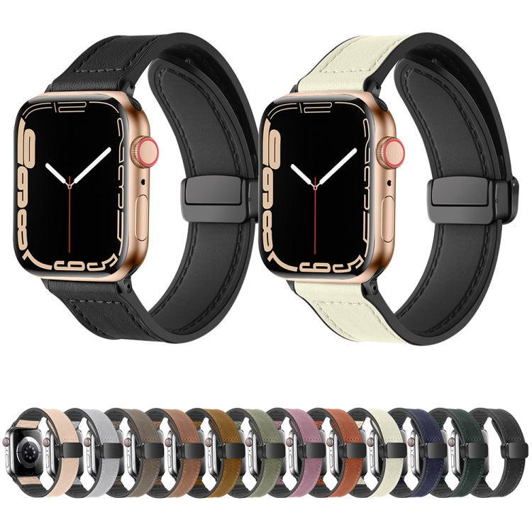 Magnetic Folding Silicone Leather Watch Band For Apple Watch Series 9&8&7 41mm / SE 3&SE 2&6&SE&5&4 40mm / 3&2&1 38mm(Black) by bashfashion