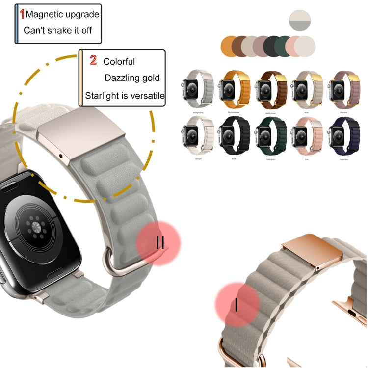 Magnetic Reverse Buckle Watch Band For Apple Watch Ultra 49mm&Watch Ultra 2 49mm / Series 9&8&7 45mm / SE 3&SE 2&6&SE&5&4 44mm / 3&2&1 42mm(Saddle Brown) by bashfashion