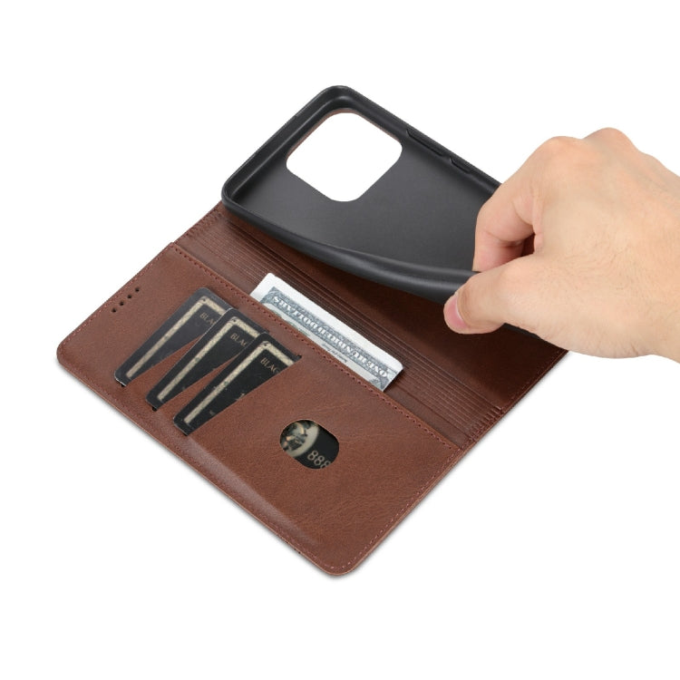 For Honor X5 AZNS Magnetic Calf Texture Flip Leather Phone Case(Dark Brown) by AZNS