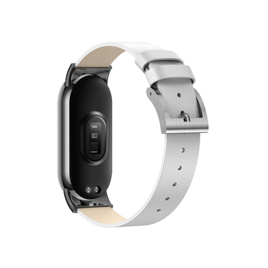 For Xiaomi Mi Band 8 12mm Leather Replacement Watch Band(White) by bashfashion