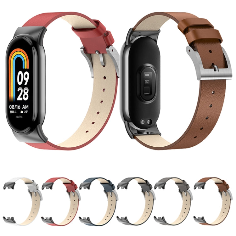 For Xiaomi Mi Band 8 12mm Leather Replacement Watch Band(White) by bashfashion