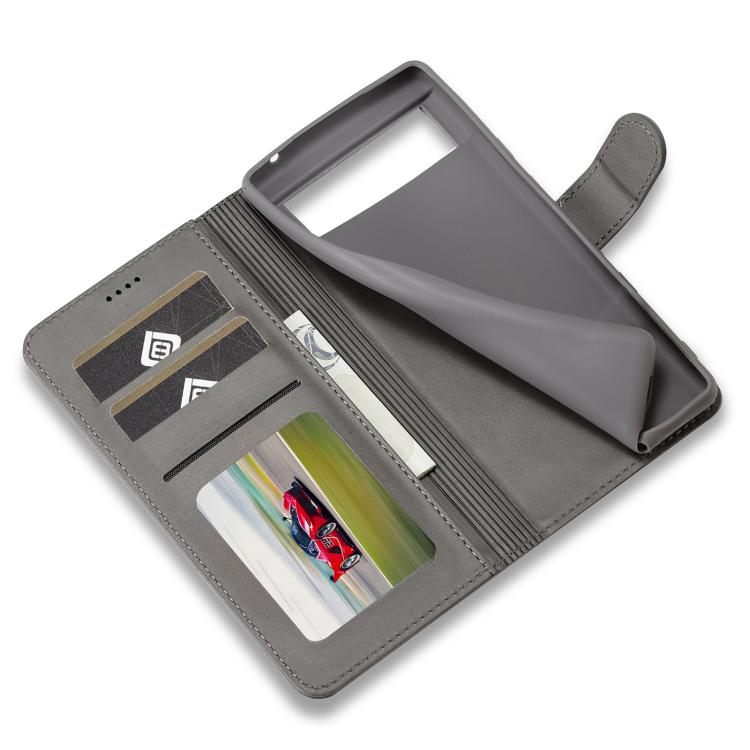 For Google Pixel 6a LC.IMEEKE Calf Texture Flip Leather Phone Case(Grey) by LC.IMEEKE