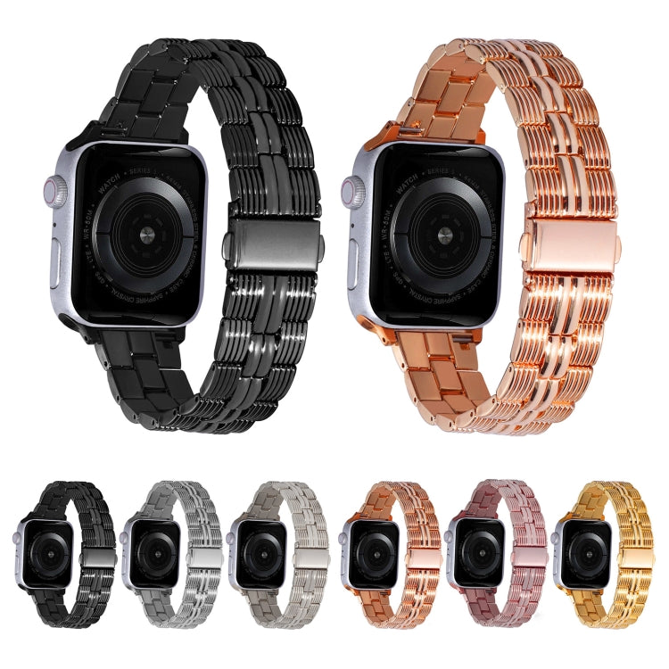 3-Beads Stripe Metal Watch Band For Apple Watch 7 41mm(Rose Gold) by bashfashion