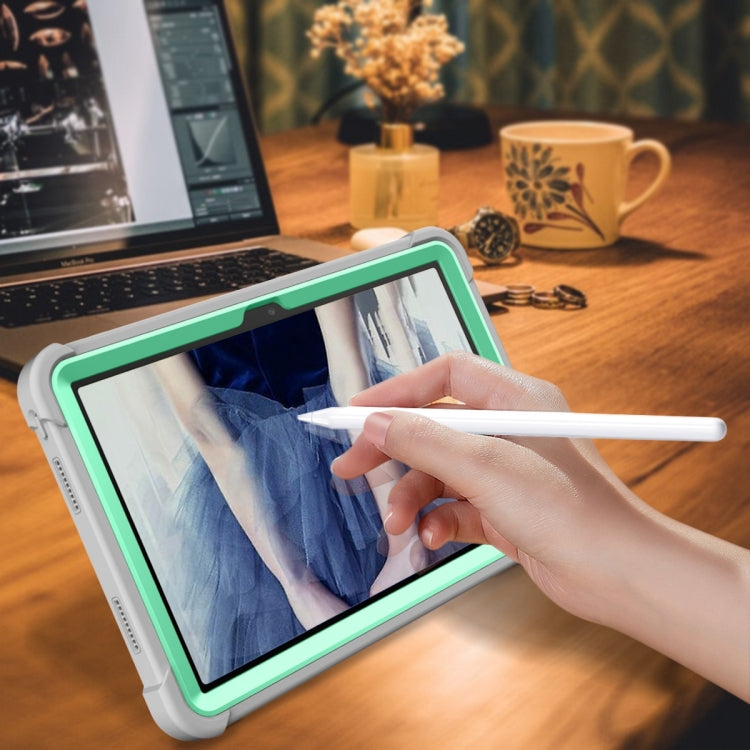 For TCL Tab 10 5G Shockproof Silicone Hybrid PC Tablet Case with Holder(Mint Green + Grey) by bashfashion