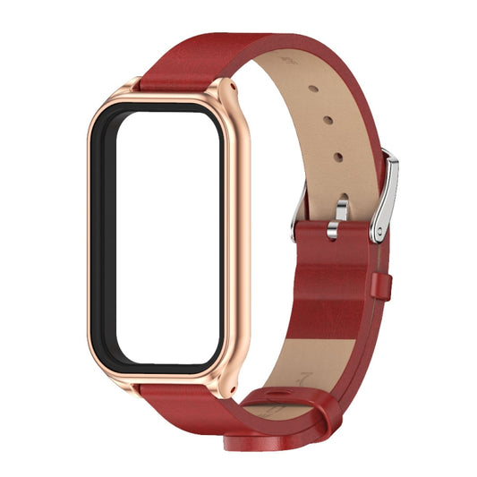 For Xiaomi Smart Band 8 Active / Redmi Band 2 Mijobs Metal Shell Microfiber PU Leather Watch Band(Red Rose Gold) by MIJOBS