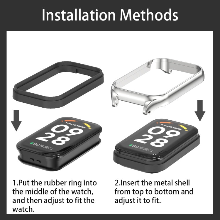 For Xiaomi Smart Band 8 Active / Redmi Band 2 Mijobs Metal Shell Microfiber PU Leather Watch Band(Grey Silver) by MIJOBS