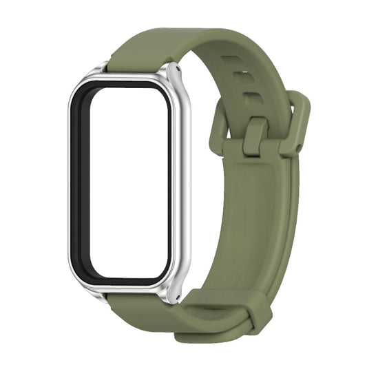 For Xiaomi Smart Band 8 Active / Redmi Band 2 Mijobs Metal Shell Silicone Watch Band(Army Green Silver) by MIJOBS