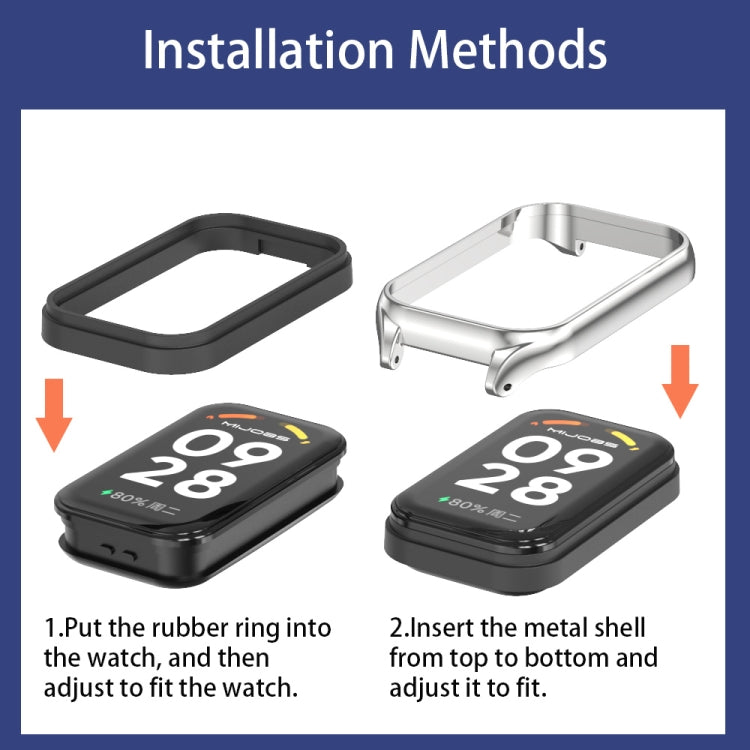 For Xiaomi Smart Band 8 Active / Redmi Band 2 Mijobs Metal Shell Ocean Silicone Watch Band(Black) by MIJOBS