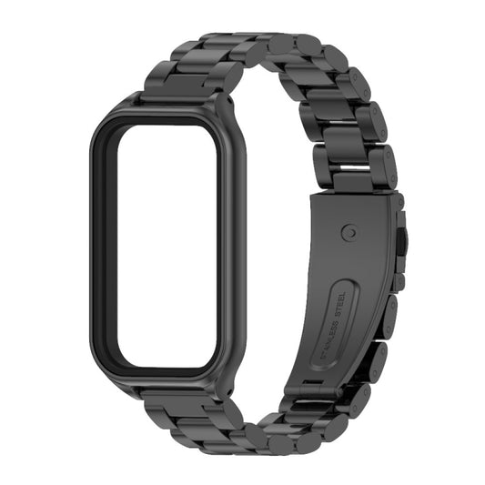 For Xiaomi Smart Band 8 Active / Redmi Band 2 Mijobs Metal Shell + Three-Bead Stainless Steel Watch Band(Black) by MIJOBS