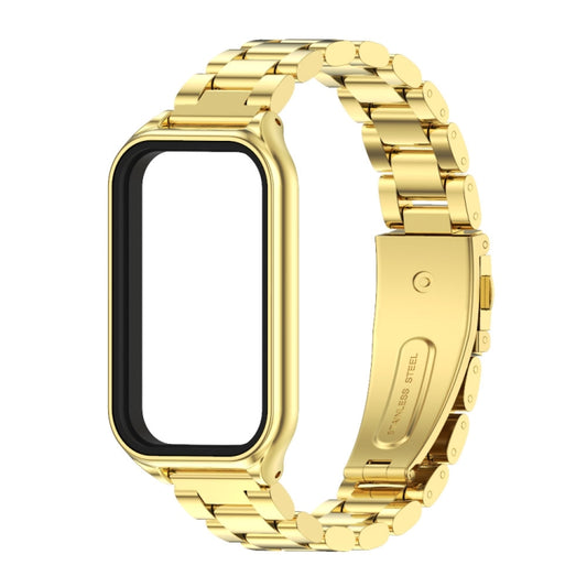 For Xiaomi Smart Band 8 Active / Redmi Band 2 Mijobs Metal Shell + Three-Bead Stainless Steel Watch Band(Gold) by MIJOBS