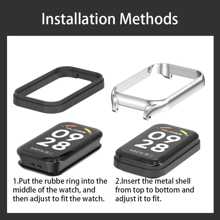 For Xiaomi Smart Band 8 Active / Redmi Band 2 Mijobs Metal Shell + Three-Bead Stainless Steel Watch Band(Silver) by MIJOBS