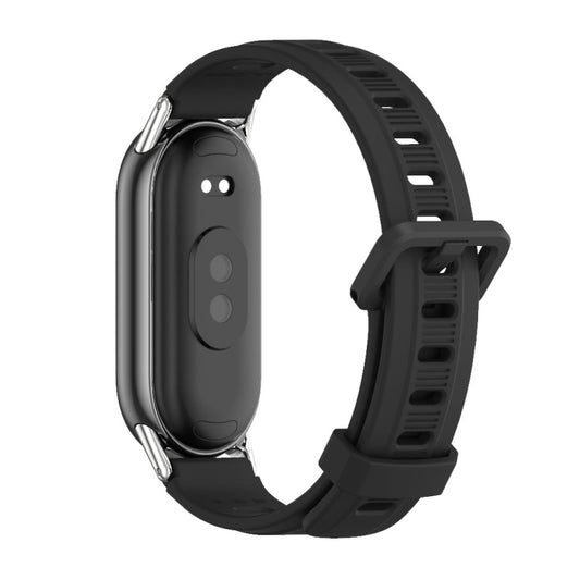 For Xiaomi Smart Band 10 / 9 / 8 Mijobs Flat Hole Breathable Silicone Watch Band(Black+Silver) by MIJOBS