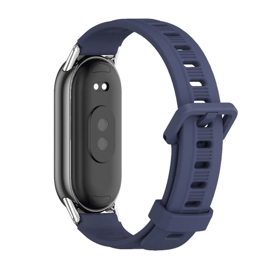 For Xiaomi Smart Band 10 / 9 / 8 Mijobs Flat Hole Breathable Silicone Watch Band(Midnight Blue+Silver) by MIJOBS