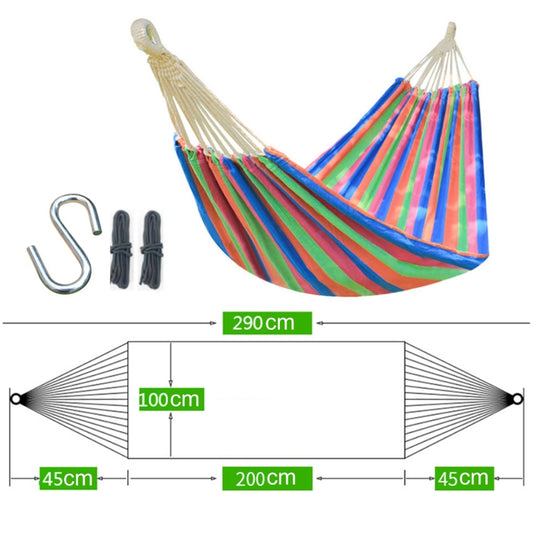 Outdoor Double Thickened Canvas Hammock Indoor Swing with Detachable Curved Rod, Size:190x100cm(Red Stripe) by bashfashion