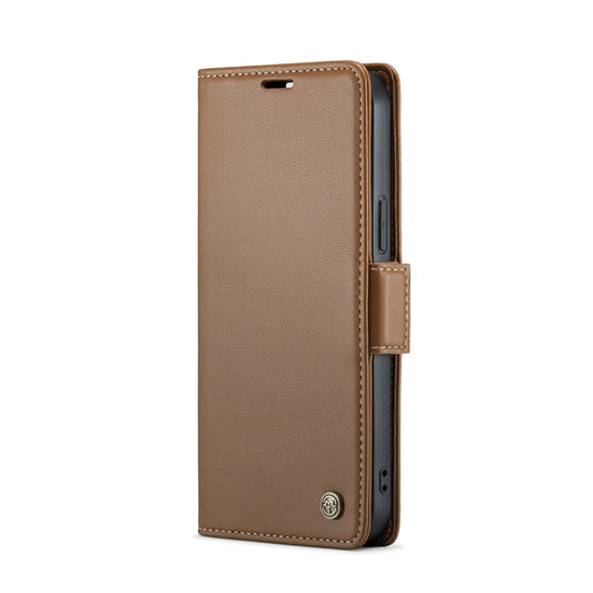 For iPhone 15 Pro Max CaseMe 023 Butterfly Buckle Litchi Texture RFID Anti-theft Leather Phone Case(Brown) by CaseMe