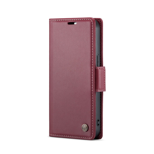 For iPhone 15 Plus CaseMe 023 Butterfly Buckle Litchi Texture RFID Anti-theft Leather Phone Case(Wine Red) by CaseMe