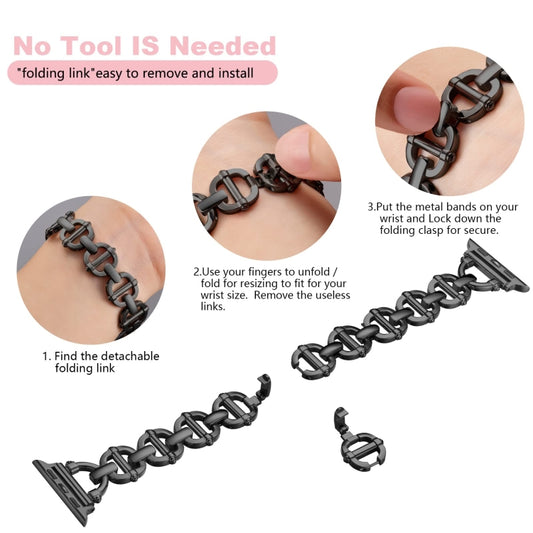 Ladder Buckle Metal Watch Band For Apple Watch 7 41mm(Black) by bashfashion