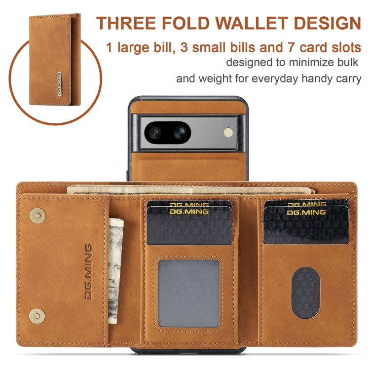 For Google Pixel 7A DG.MING M1 Series 3-Fold Multi Card Wallet + Magnetic Phone Case(Brown) by DG.MING