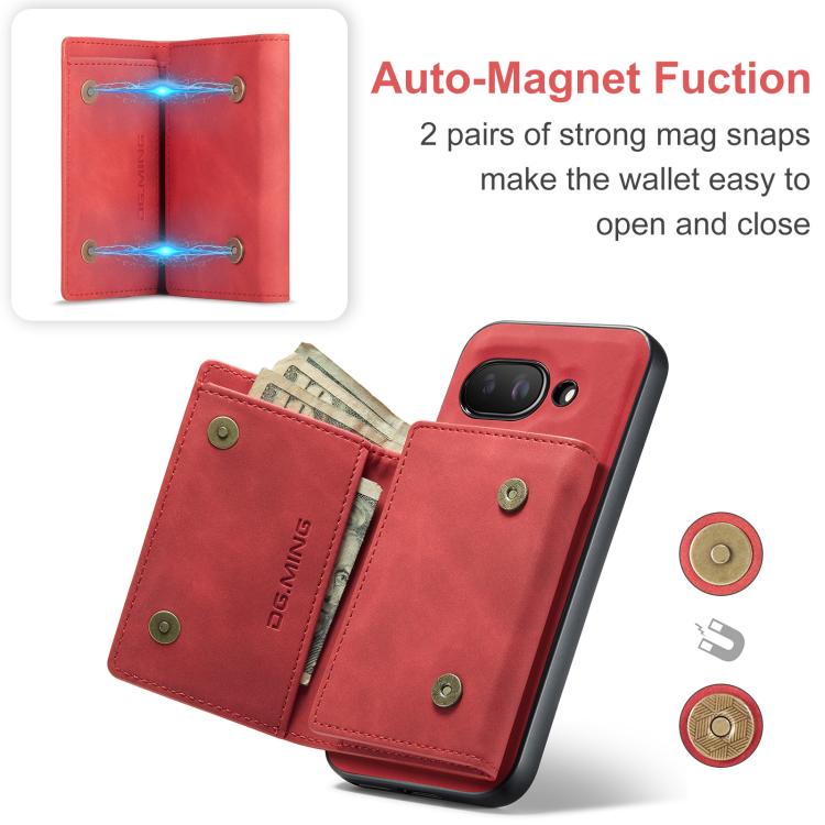 For Google Pixel 9a DG.MING M1 Series 3-Fold Multi Card Wallet + Magnetic Phone Case(Red) by DG.MING