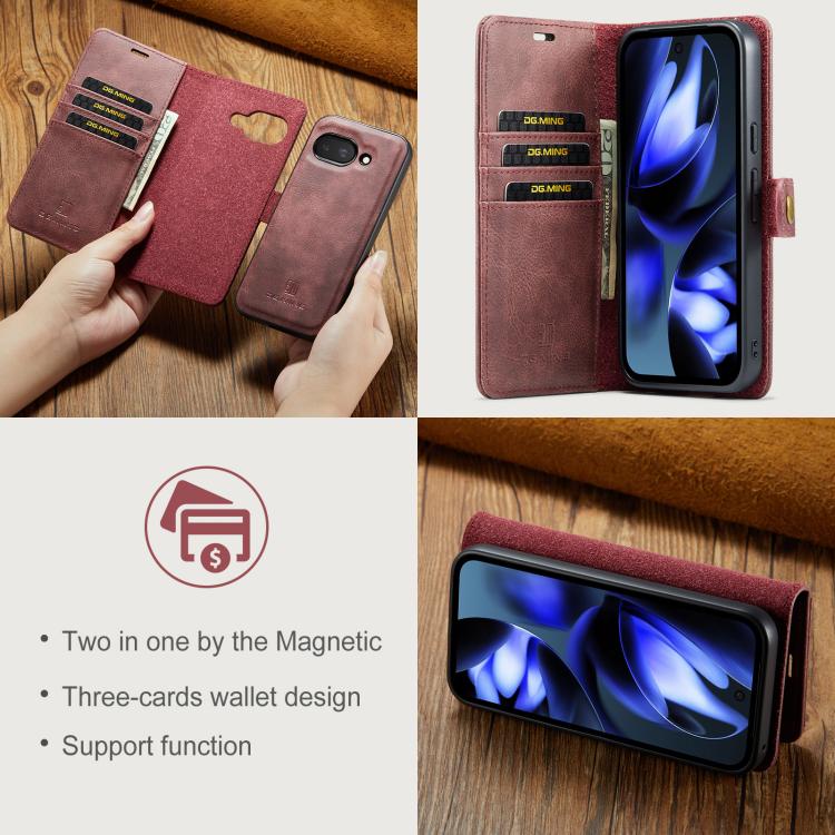 For Google Pixel 9a DG.MING Crazy Horse Texture Detachable Magnetic Leather Phone Case(Red) by DG.MING