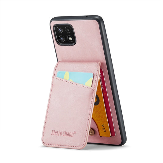 For Samsung Galaxy A22 5G Fierre Shann Crazy Horse Card Holder Back Cover PU Phone Case(Pink) by FIERRE SHANN