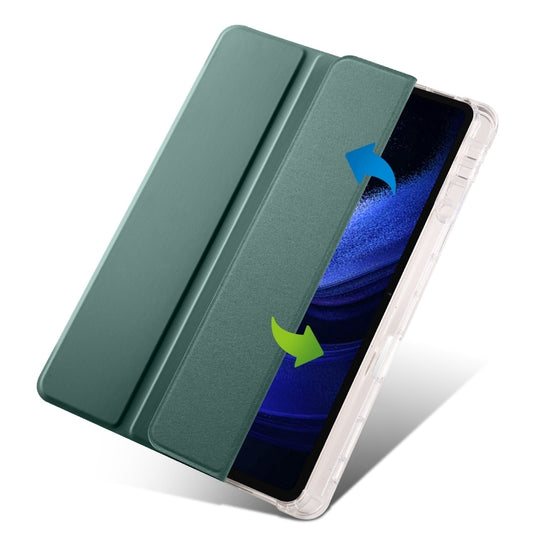 For Xiaomi Pad 7 / 7 Pro 3-fold Clear TPU Smart Leather Tablet Case with Pen Slot(Dark Green) by bashfashion