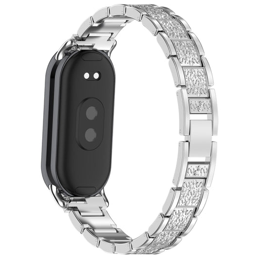 For Xiaomi Mi Band 8 Three-beads Full Diamond Metal Watch Band(Silver) by bashfashion