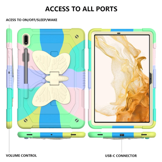 For Samsung Galaxy Tab S8+ / S7+ Butterfly Kickstand Heavy Duty Hard Rugged Tablet Case(Colorful Green) by bashfashion