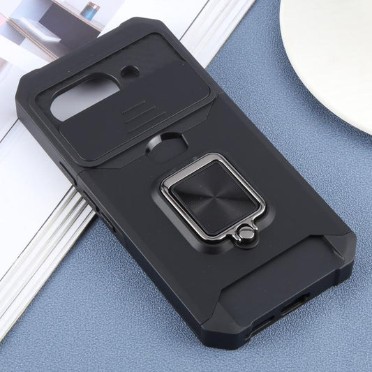 For Google Pixel 9a Camera Shield Card Slot PC+TPU Phone Case(Black) by bashfashion