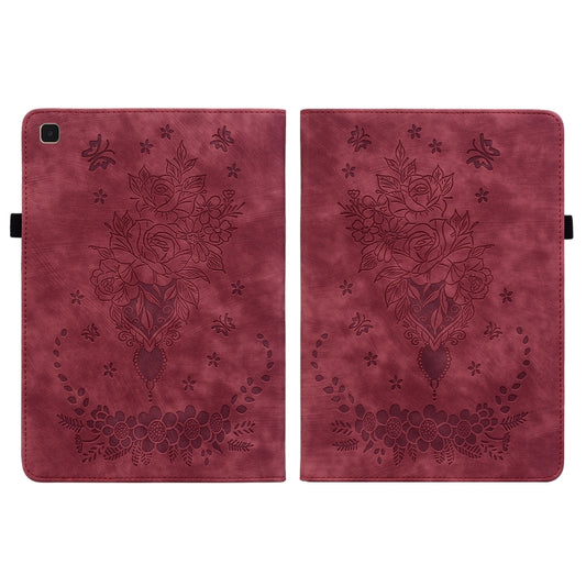 For Samsung Galaxy Tab A7 10.4 2020 T500 Butterfly Rose Embossed Leather Smart Tablet Case(Red) by bashfashion