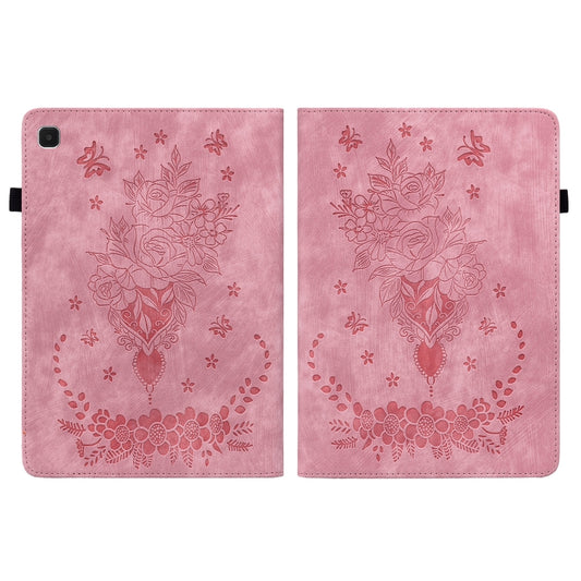 For Samsung Galaxy A7 Lite T220 / T225 Butterfly Rose Embossed Leather Tablet Case(Pink) by bashfashion