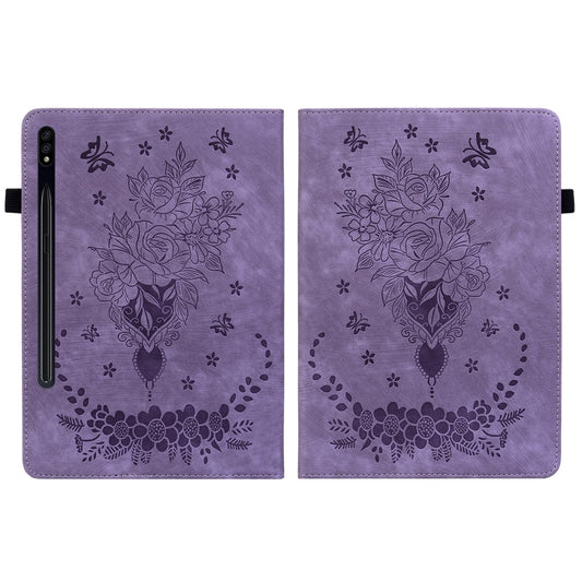 For Samsung Galaxy Tab S8+ / S7+ / S7 FE Butterfly Rose Embossed Leather Tablet Case(Purple) by bashfashion
