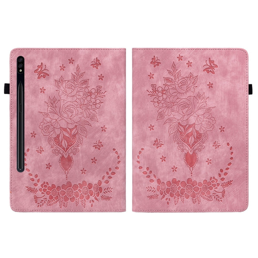 For Samsung Galaxy Tab S9+ Butterfly Rose Embossed Leather Tablet Case(Pink) by bashfashion