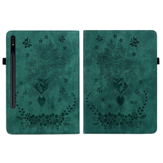 For Samsung Galaxy Tab S9+ Butterfly Rose Embossed Leather Tablet Case(Green) by bashfashion