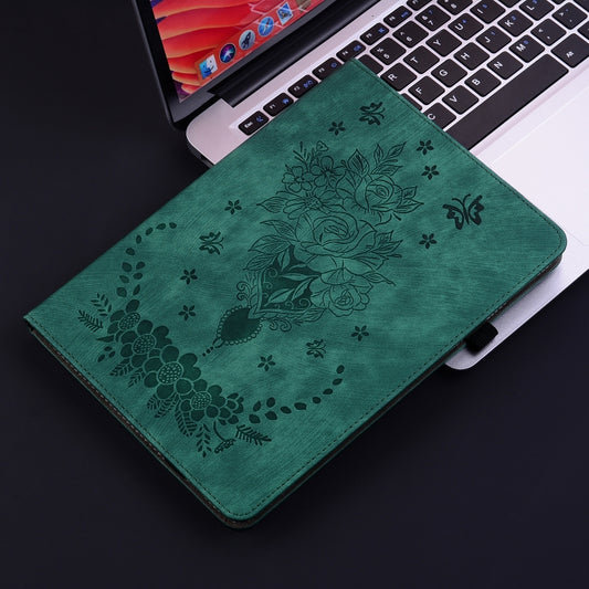 For Samsung Galaxy Tab S4 10.5 SM-T830 Butterfly Rose Embossed Leather Tablet Case(Green) by bashfashion