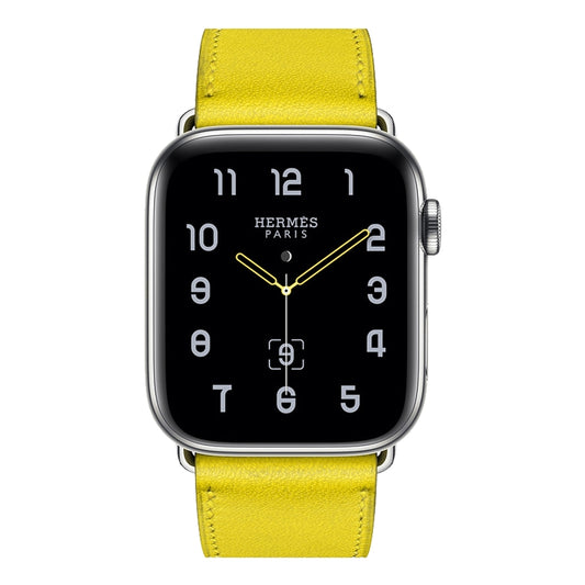 For Apple Watch Series 7 45mm / 6 & SE & 5 & 4 44mm / 3 & 2 & 1 42mm Leather Watch Band(Yellow) by bashfashion