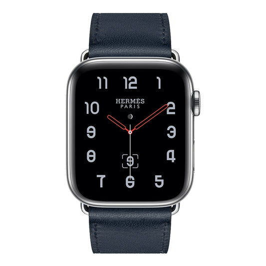 For Apple Watch Series 7 45mm / 6 & SE & 5 & 4 44mm / 3 & 2 & 1 42mm Leather Watch Band(Dark Blue) by bashfashion