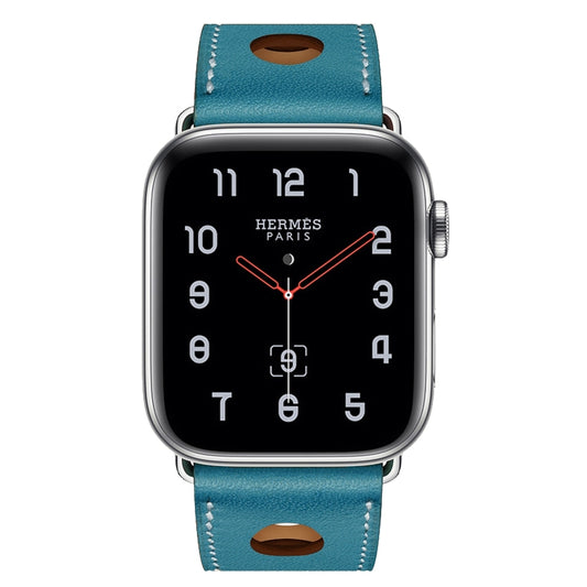 For Apple Watch Series 8&7 41mm / SE 2&6&SE&5&4 40mm / 3&2&1 38mm Leather Three Holes Watch Band(Blue) by bashfashion