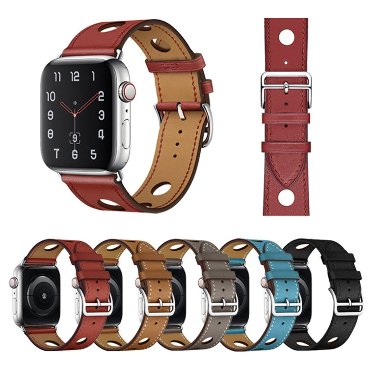 For Apple Watch Series 7 41mm / 6 & SE & 5 & 4 40mm / 3 & 2 & 1 38mm Leather Three Holes Watch Band(Brown) by bashfashion