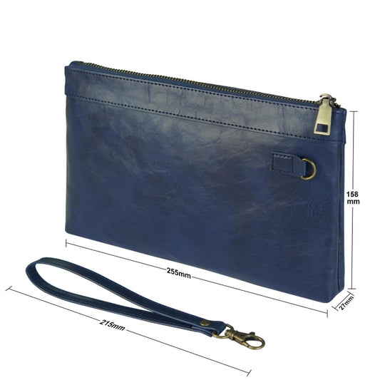 Simple Retro Leather Clutch Zipper Envelope Bag(Dark Blue) by bashfashion
