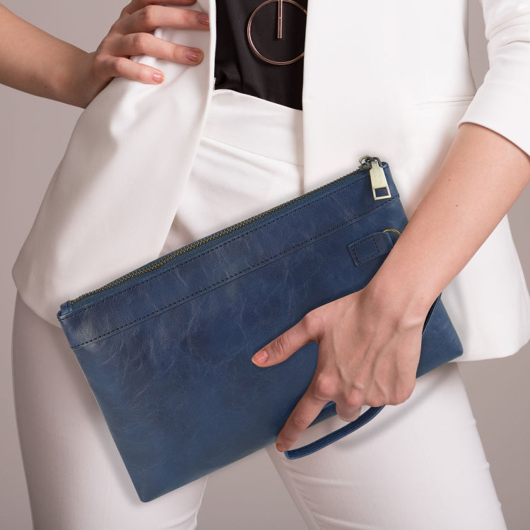 Simple Retro Leather Clutch Zipper Envelope Bag(Dark Blue) by bashfashion