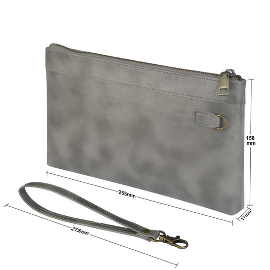 Simple Retro Leather Clutch Zipper Envelope Bag(Grey) by bashfashion
